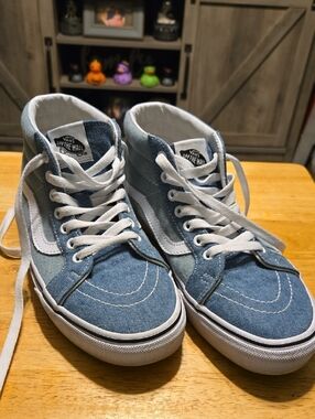 Vans Denim High-Top Sneakers in Light Blue and White